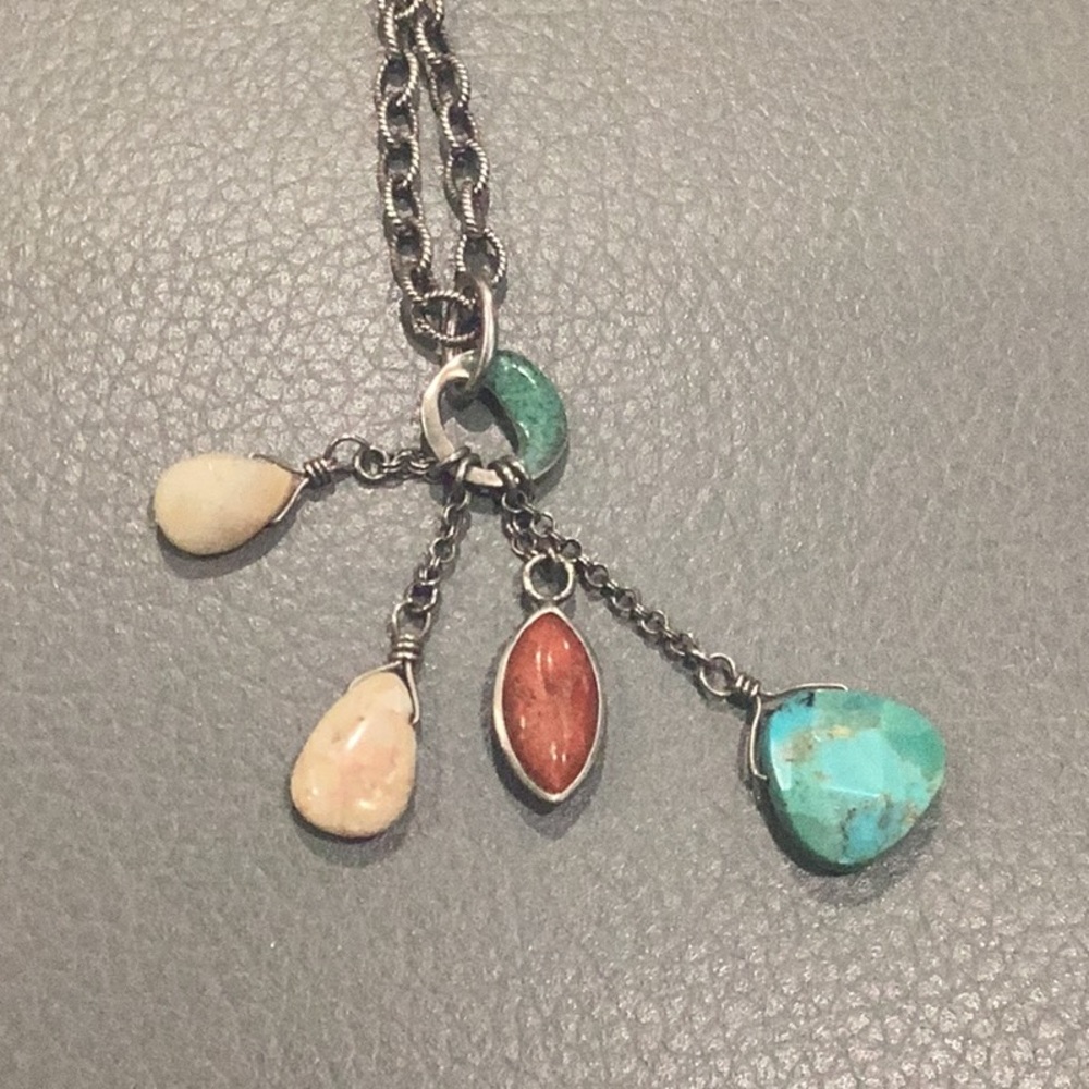 Elegant Multi-Stone Pendant Necklace silver and turquoise